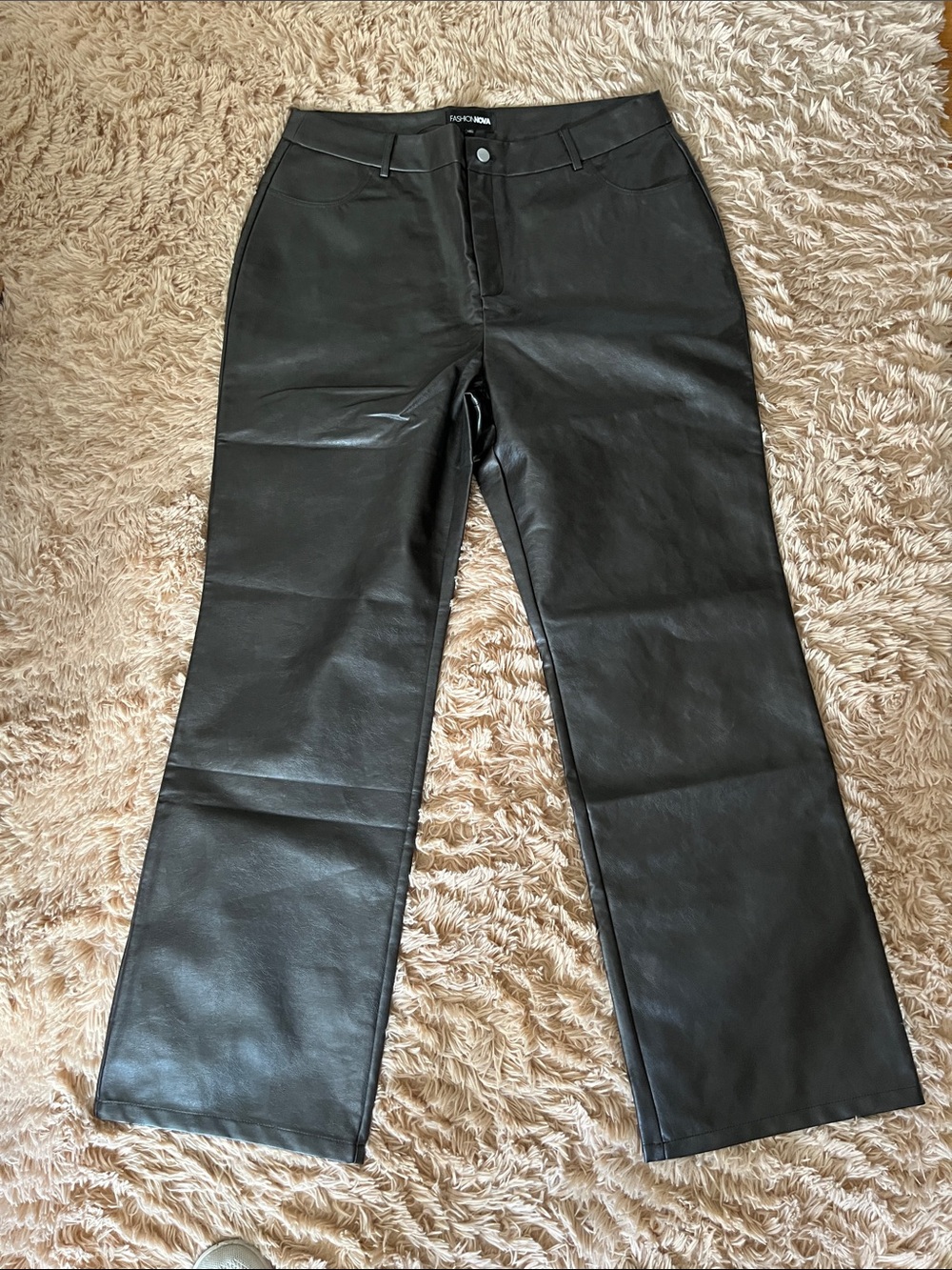 Fashion Nova Black Faux Leather Wide-Leg Pants